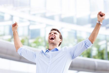 employee excited at accomplishment